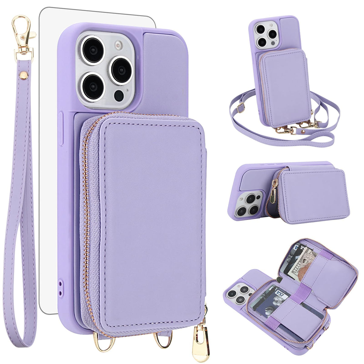 PU+TPU Leather Wallet Case With Screen Protector for iPhone 17 Pro Max