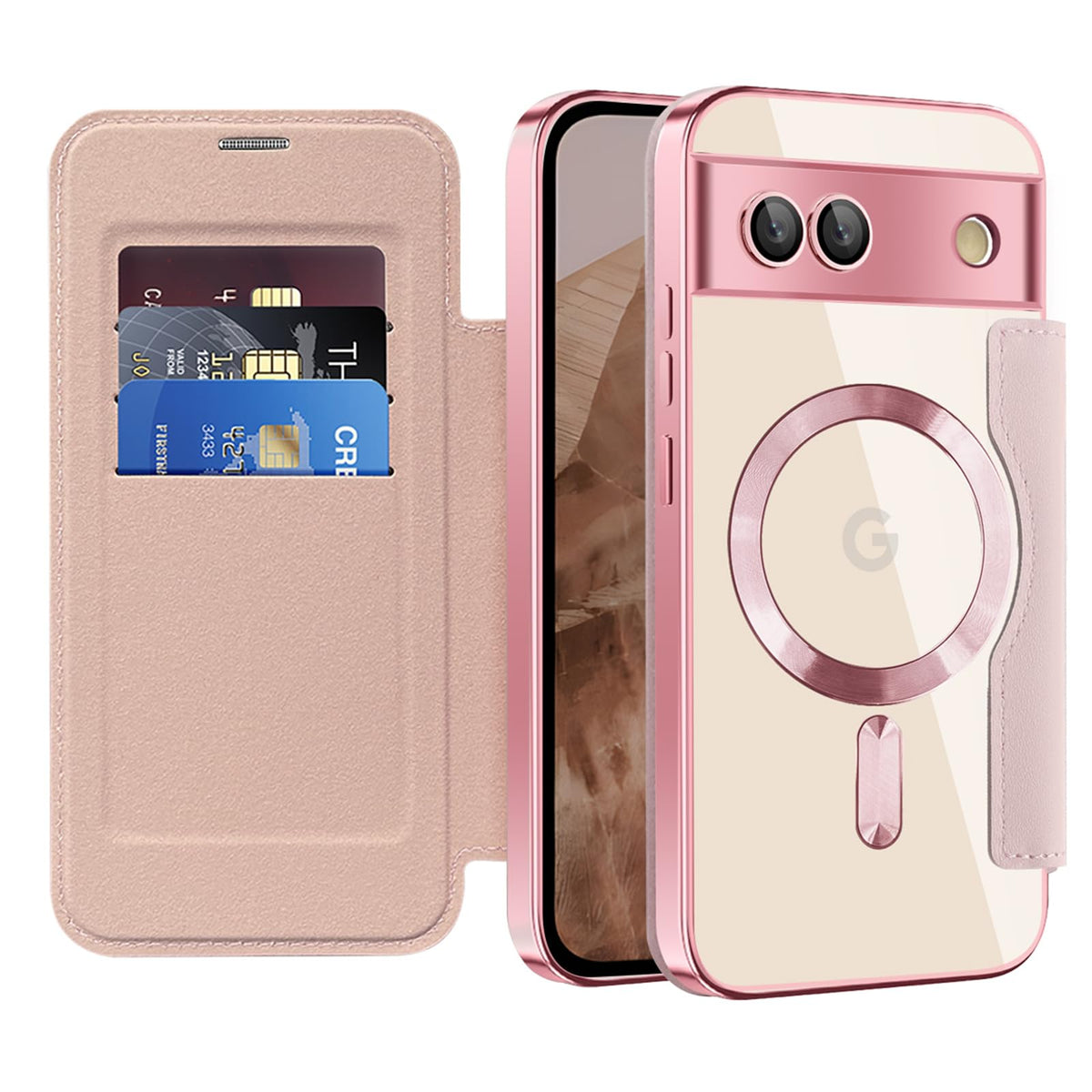 Flip wallet-style PU leather phone case for Google Pixel 10, MagSafe compatible.