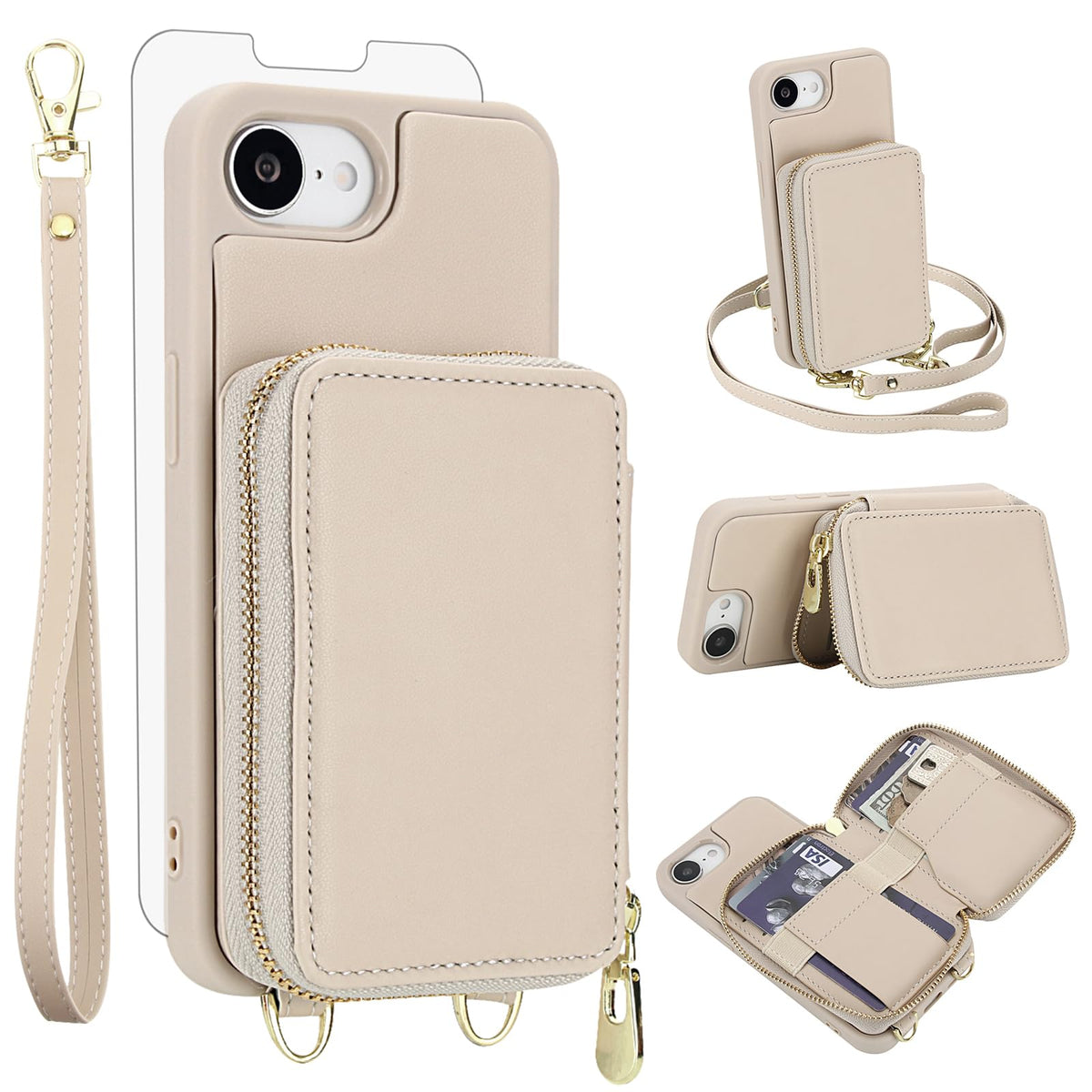 PU+TPU Leather Wallet Case With Screen Protector for iPhone 17 Pro Max