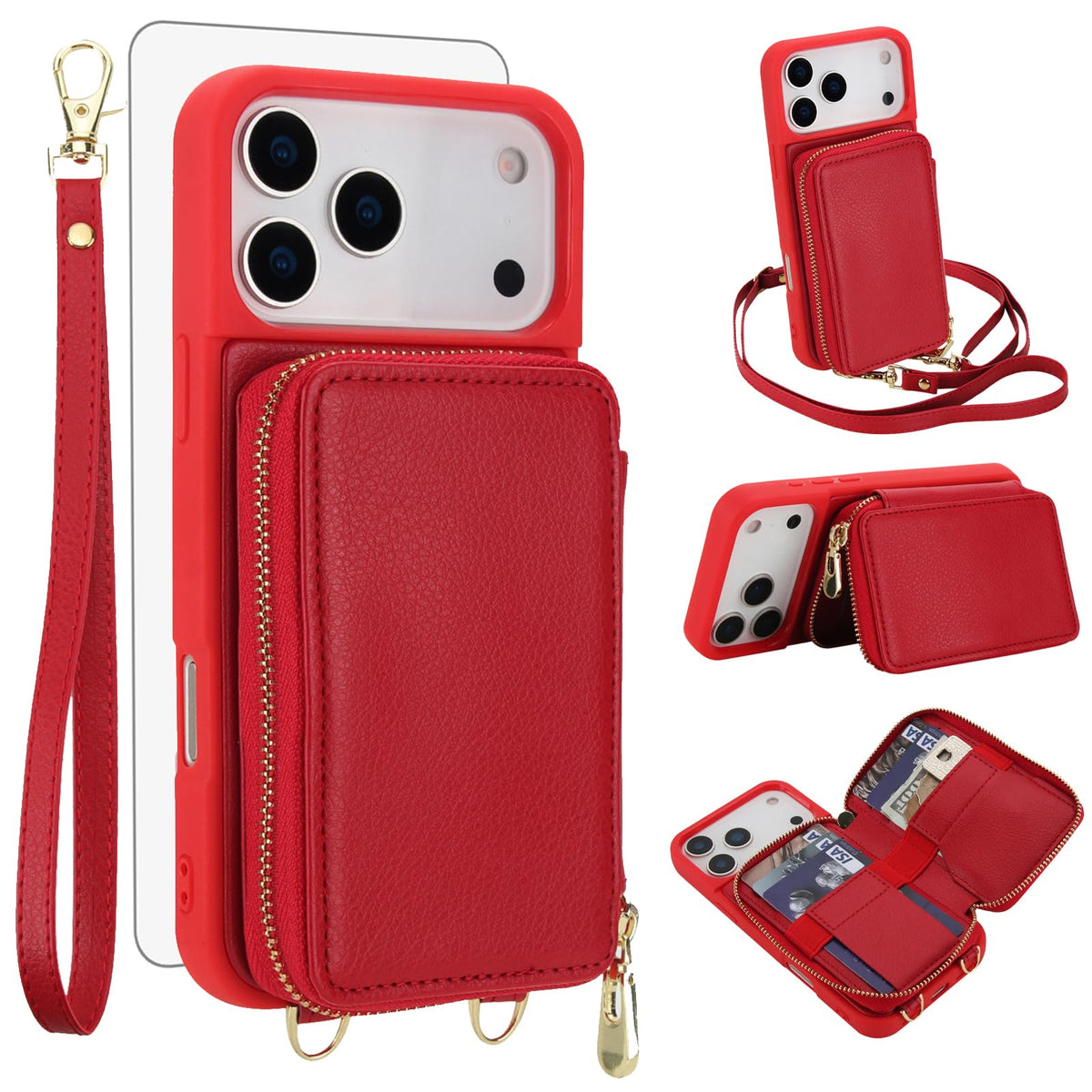 PU+TPU Leather Wallet Case With Screen Protector for iPhone 17 Pro Max