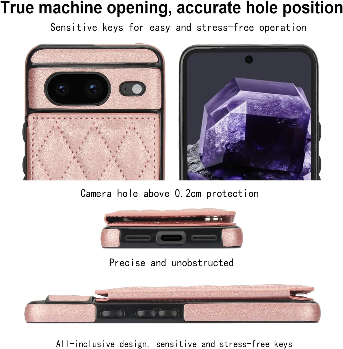 Leather Phone Case for Google Pixel 8 5G – Flip Wallet Case with Tempered Glass Screen Protector