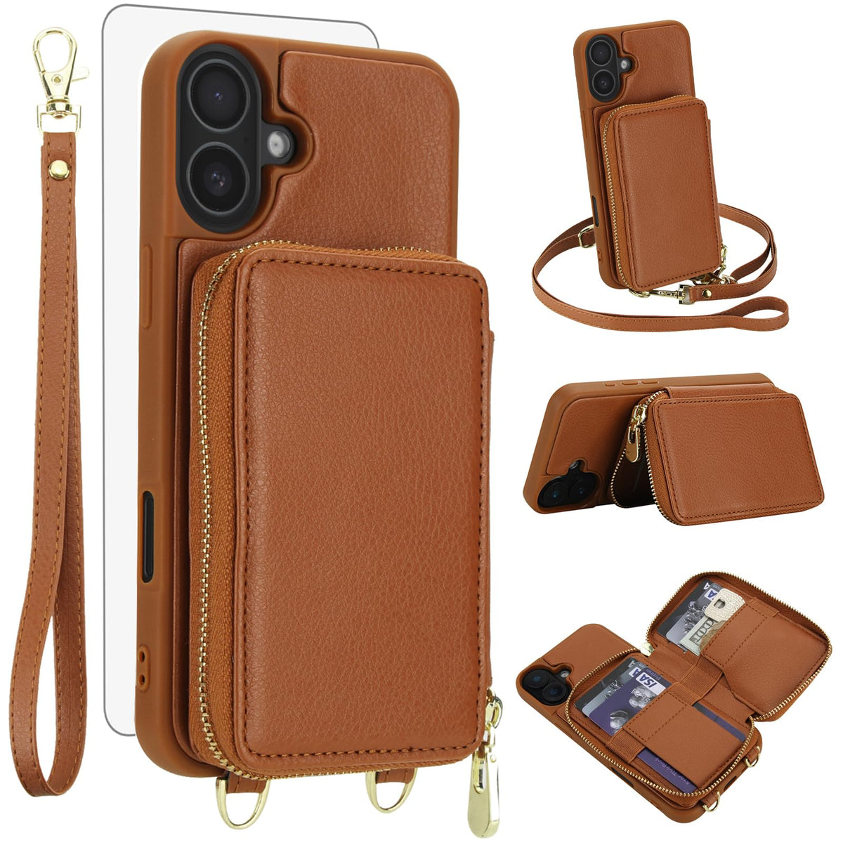 PU+TPU Leather Wallet Case With Screen Protector for iPhone 17 Pro Max