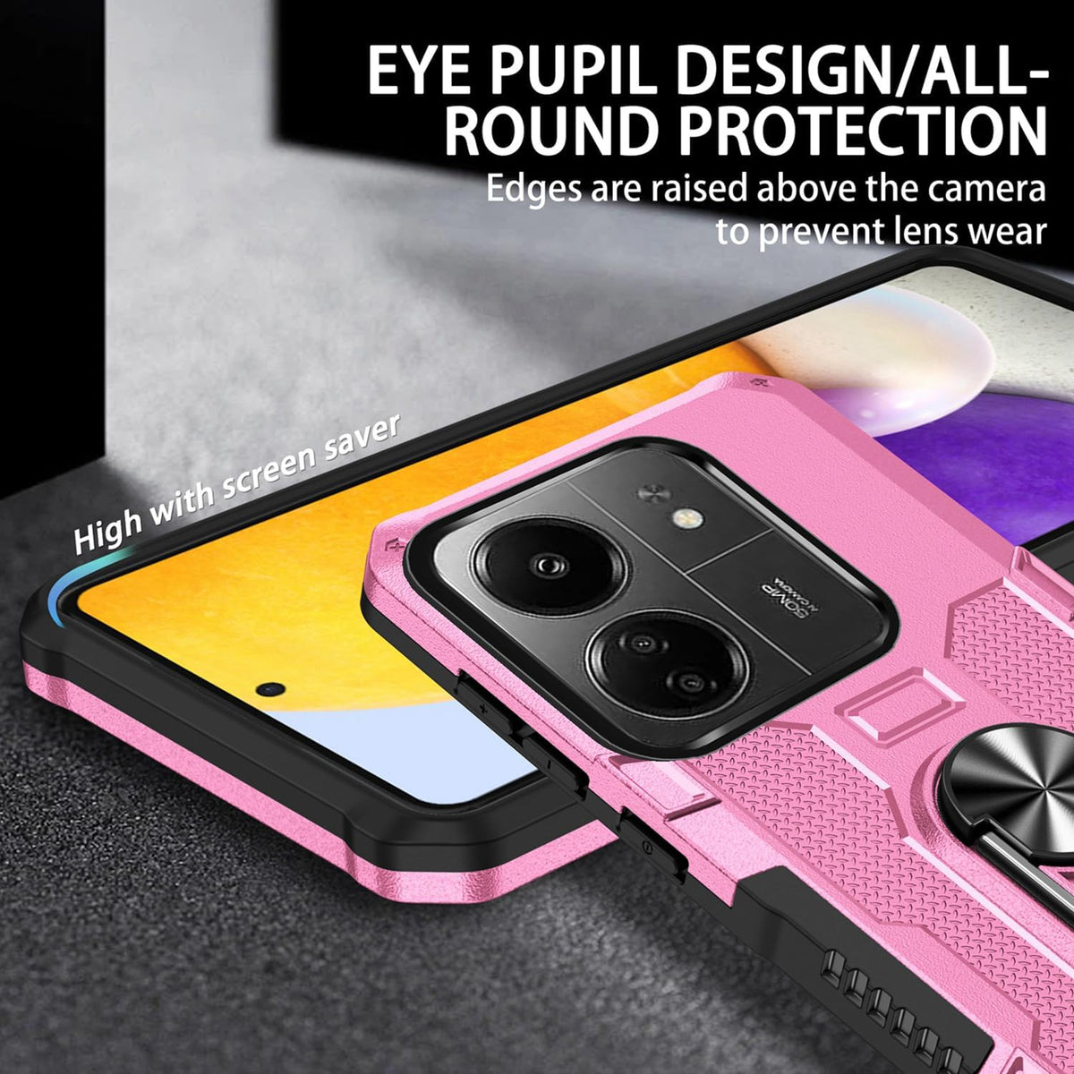 Magnetic phone case for Redmi 13C 4G/Poco C65, with tempered glass screen protector.