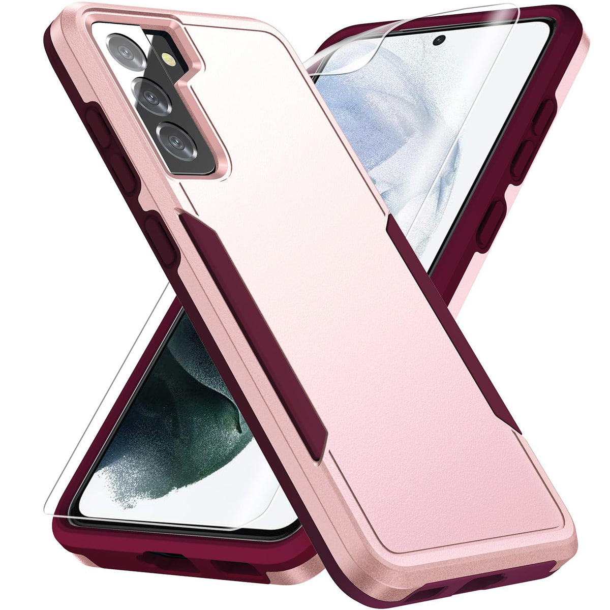 Military-grade shockproof phone case for Samsung Galaxy S21，Includes 1 tempered glass screen protector