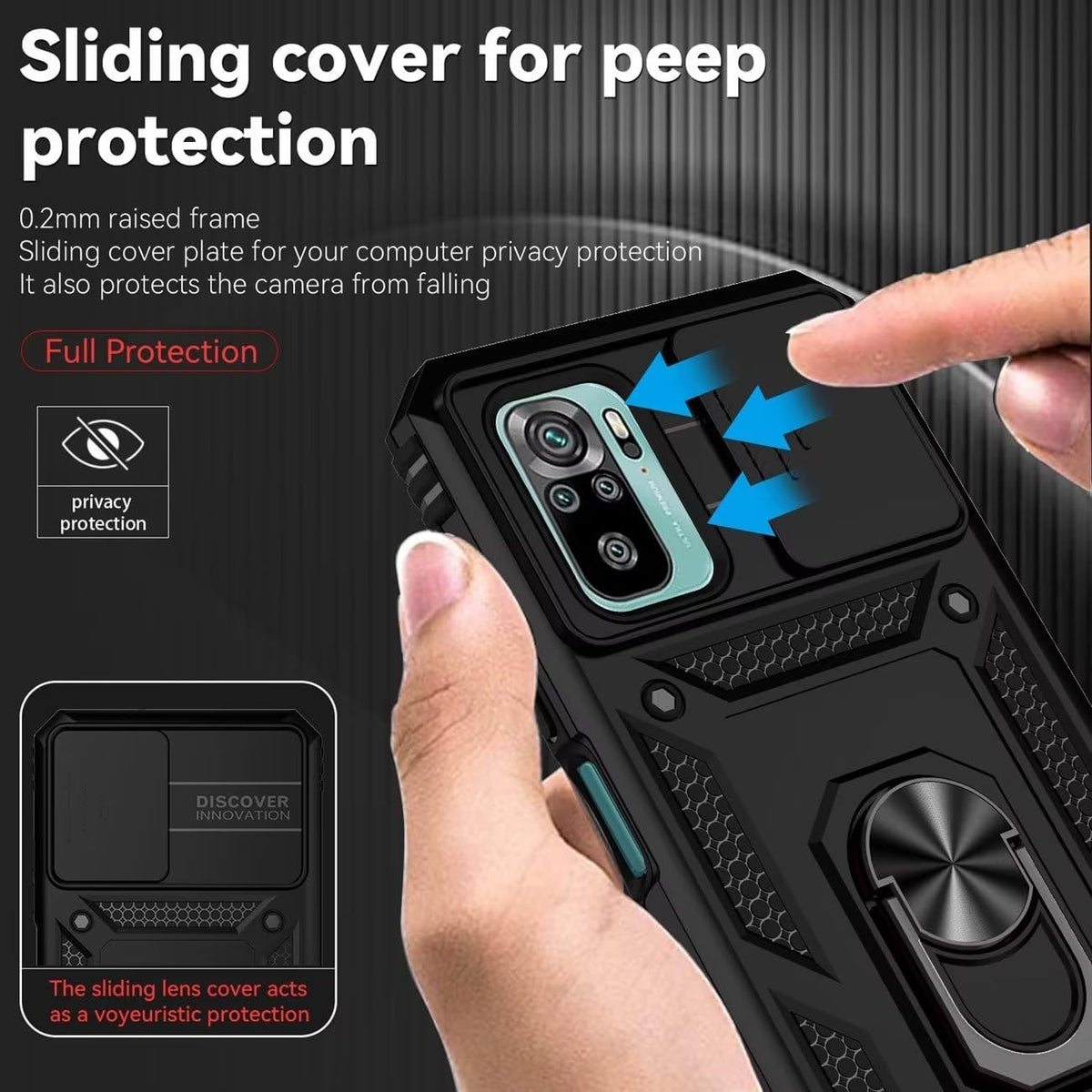 Magnetic phone case for Redmi Note 10/Redmi Note 10S/Poco M5S, with tempered glass screen protector.