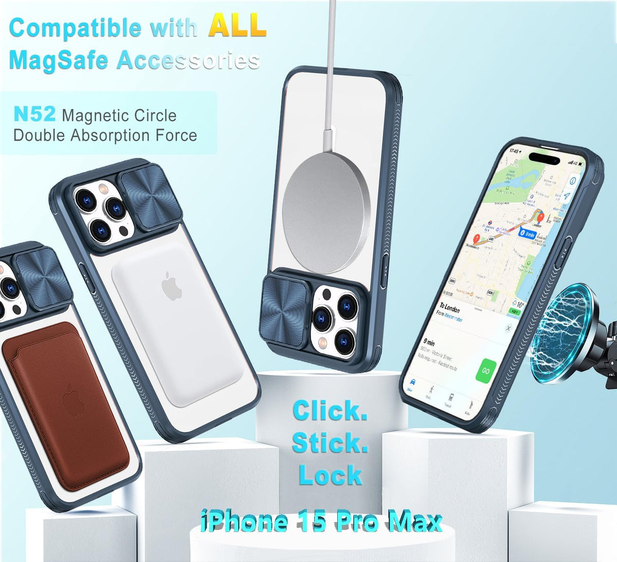 PU+PC MagSafe iPhone 15 Pro Max Case Clear Anti-Yellow with Screen Pr