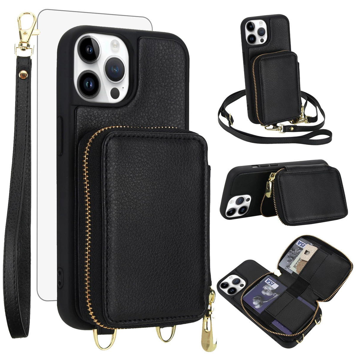 PU+TPU Leather Wallet Case With Screen Protector for iPhone 17 Pro Max