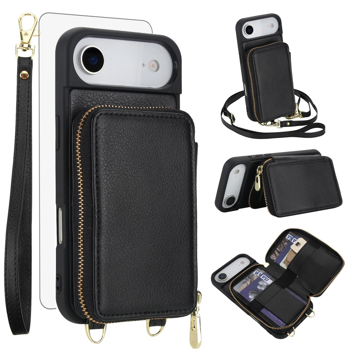 PU+TPU Leather Wallet Case With Screen Protector for iPhone 17 Pro Max