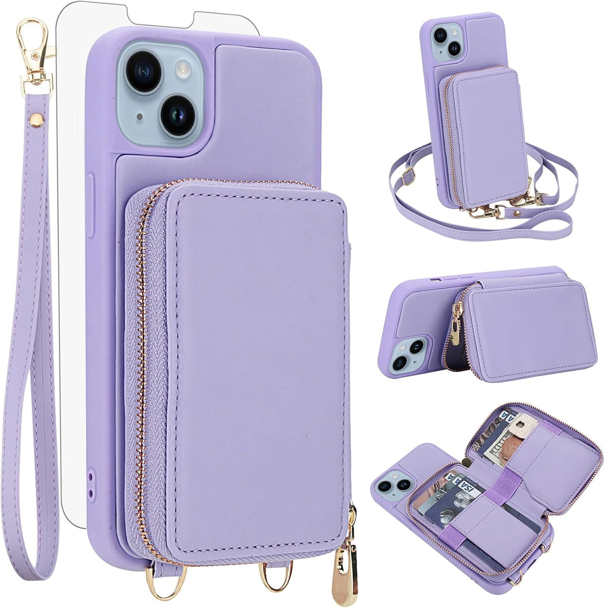 PU+TPU Leather Wallet Case With Screen Protector for iPhone 17 Pro Max