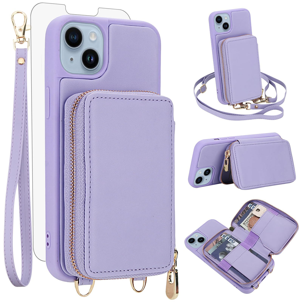 PU+TPU Leather Wallet Case With Screen Protector for iPhone 17 Pro Max