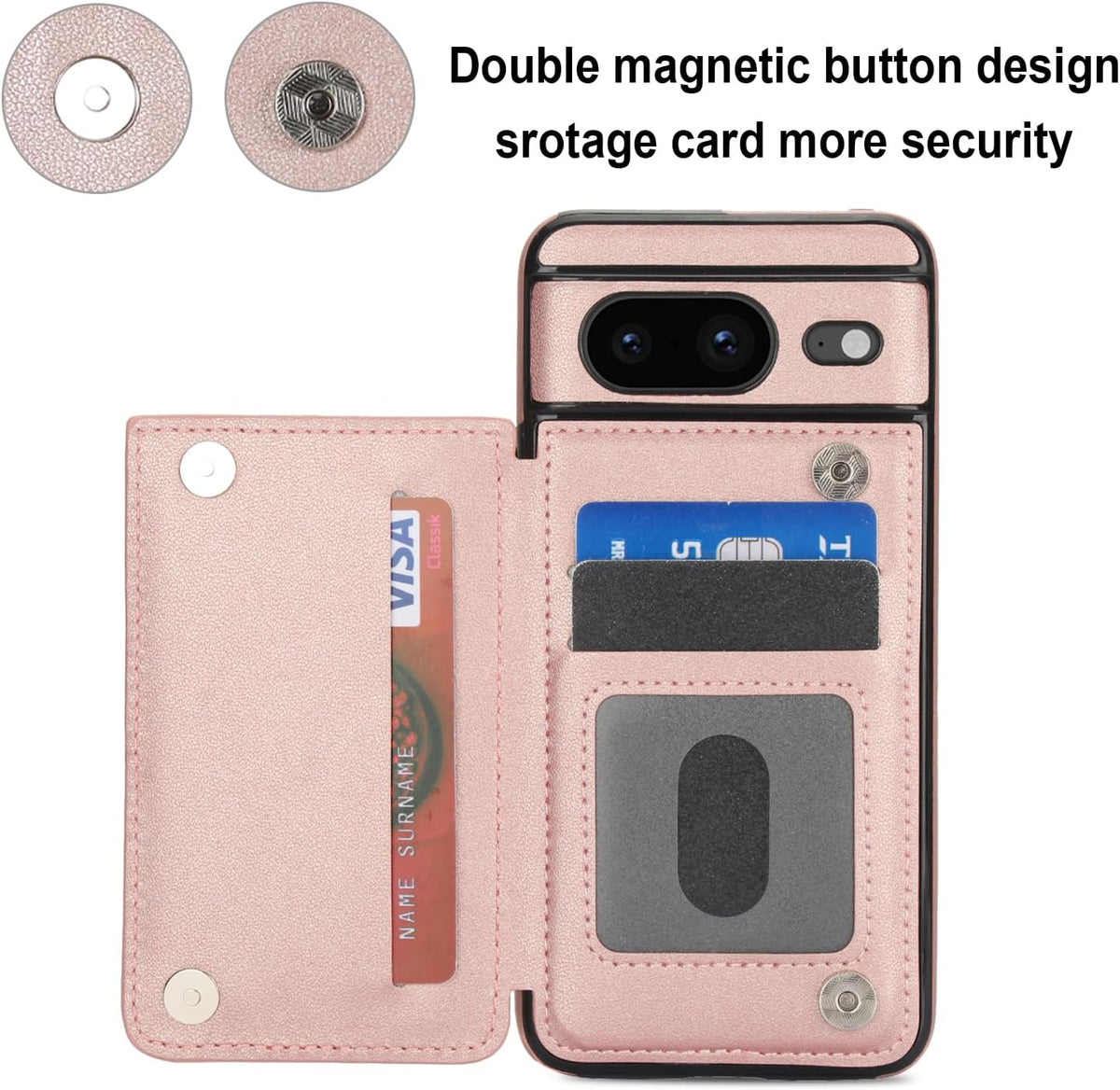 Leather Phone Case for Google Pixel 8 5G – Flip Wallet Case with Tempered Glass Screen Protector