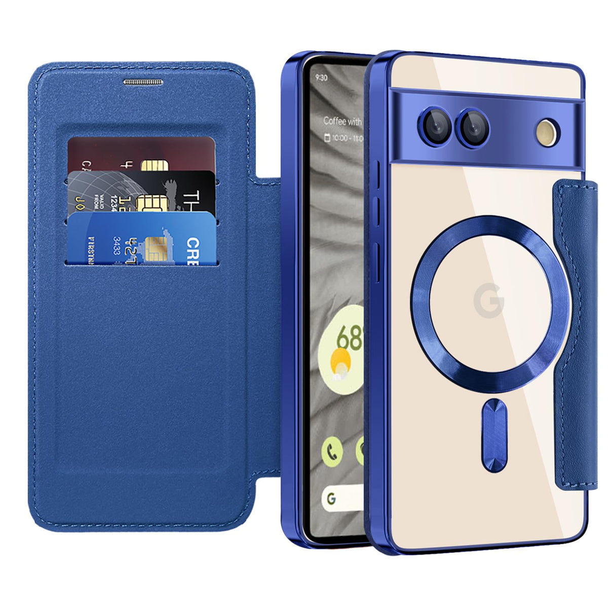 Flip wallet-style PU leather phone case for Google Pixel 10, MagSafe compatible.