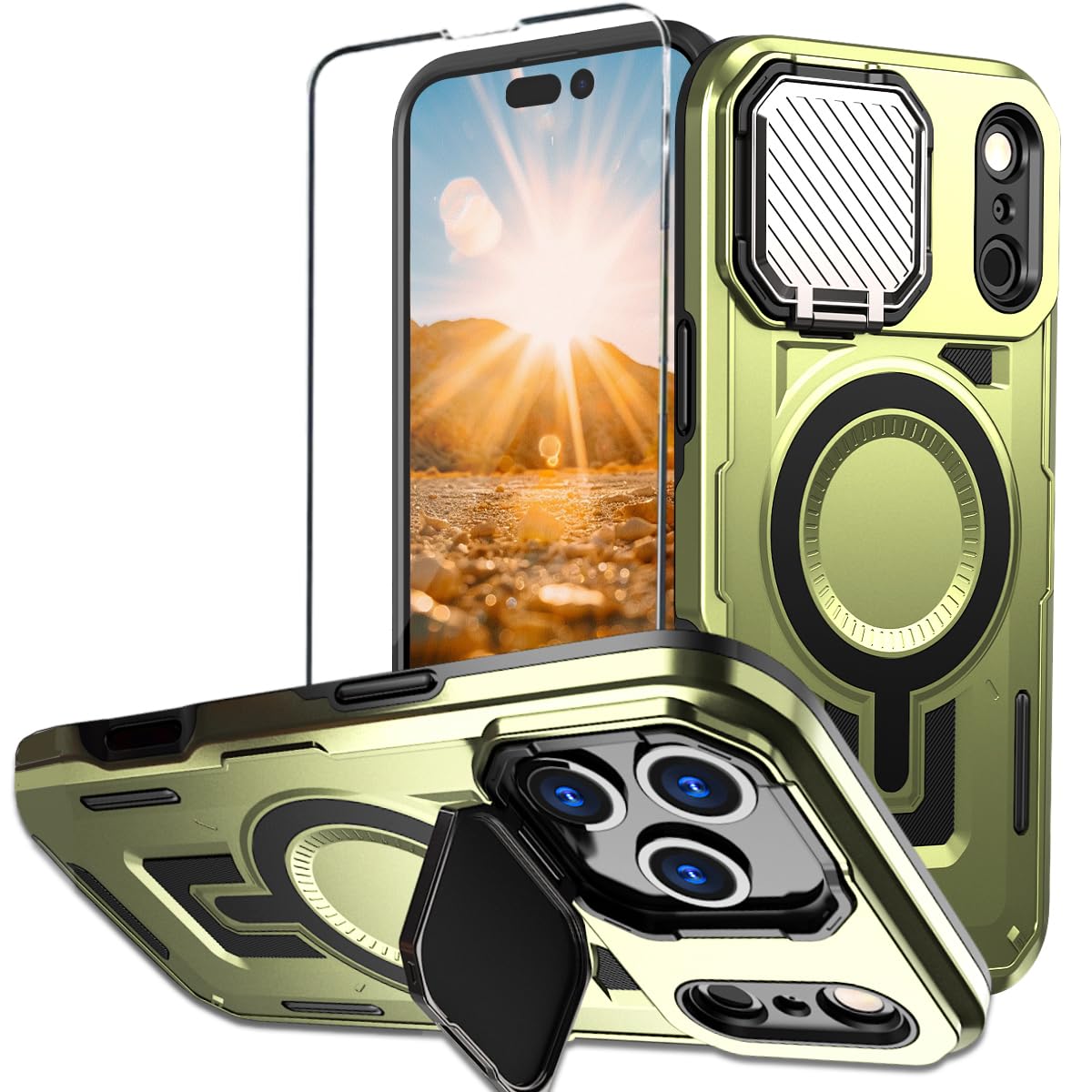 Military Grade Magnetic iPhone 16 Pro Phone Case with  Stand screen p
