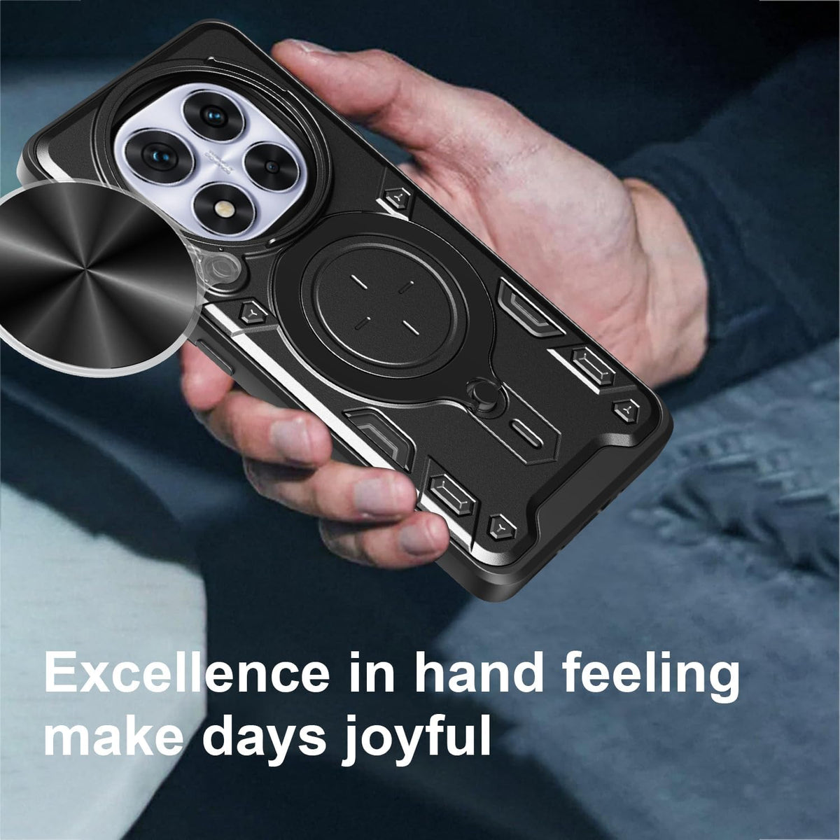 TPU phone case for Xiaomi Redmi Note 14 Pro 5G, with tempered glass screen protector and ring holder.