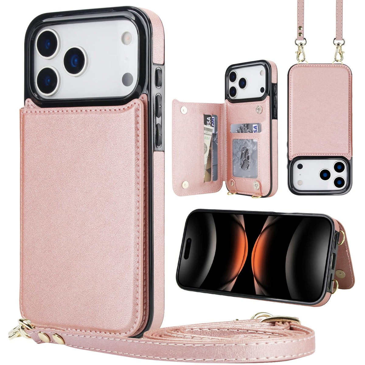 Wallet PU Leather Phone Case for iPhone 17 Pro RFID Blocking 