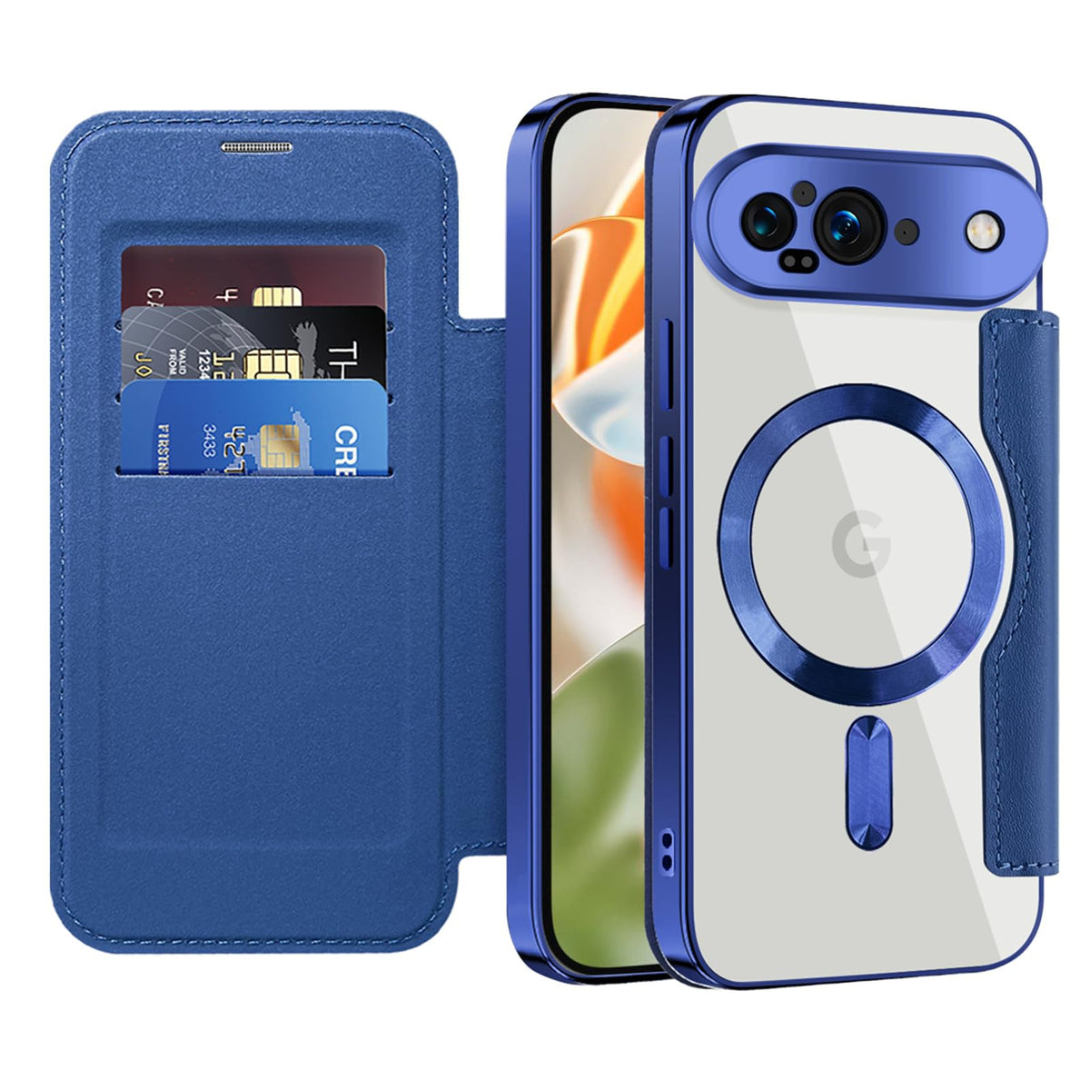 Flip wallet-style PU leather phone case for Google Pixel 10, MagSafe compatible.
