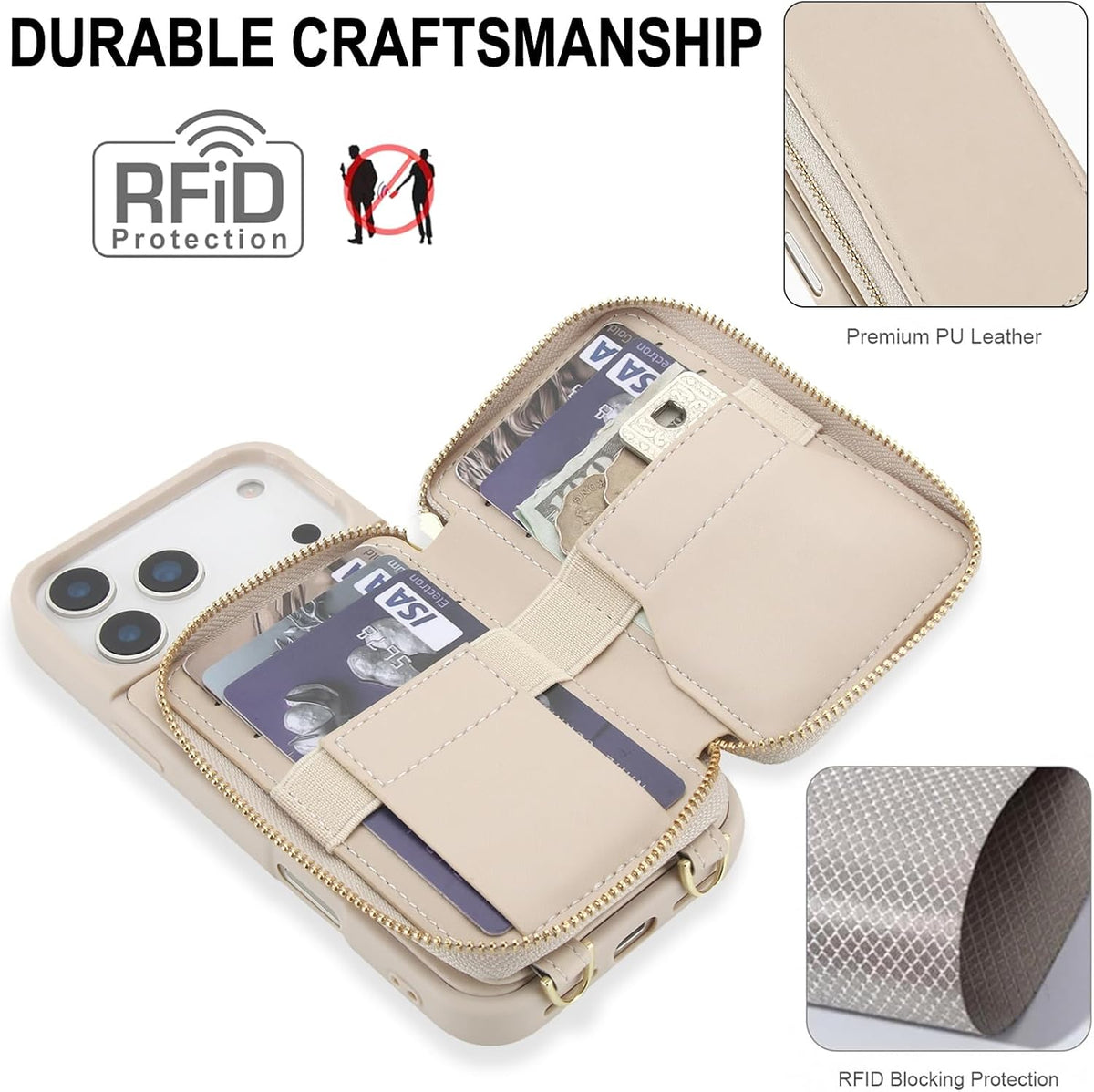 PU+TPU Leather Wallet Case With Screen Protector for iPhone 17 Pro Max