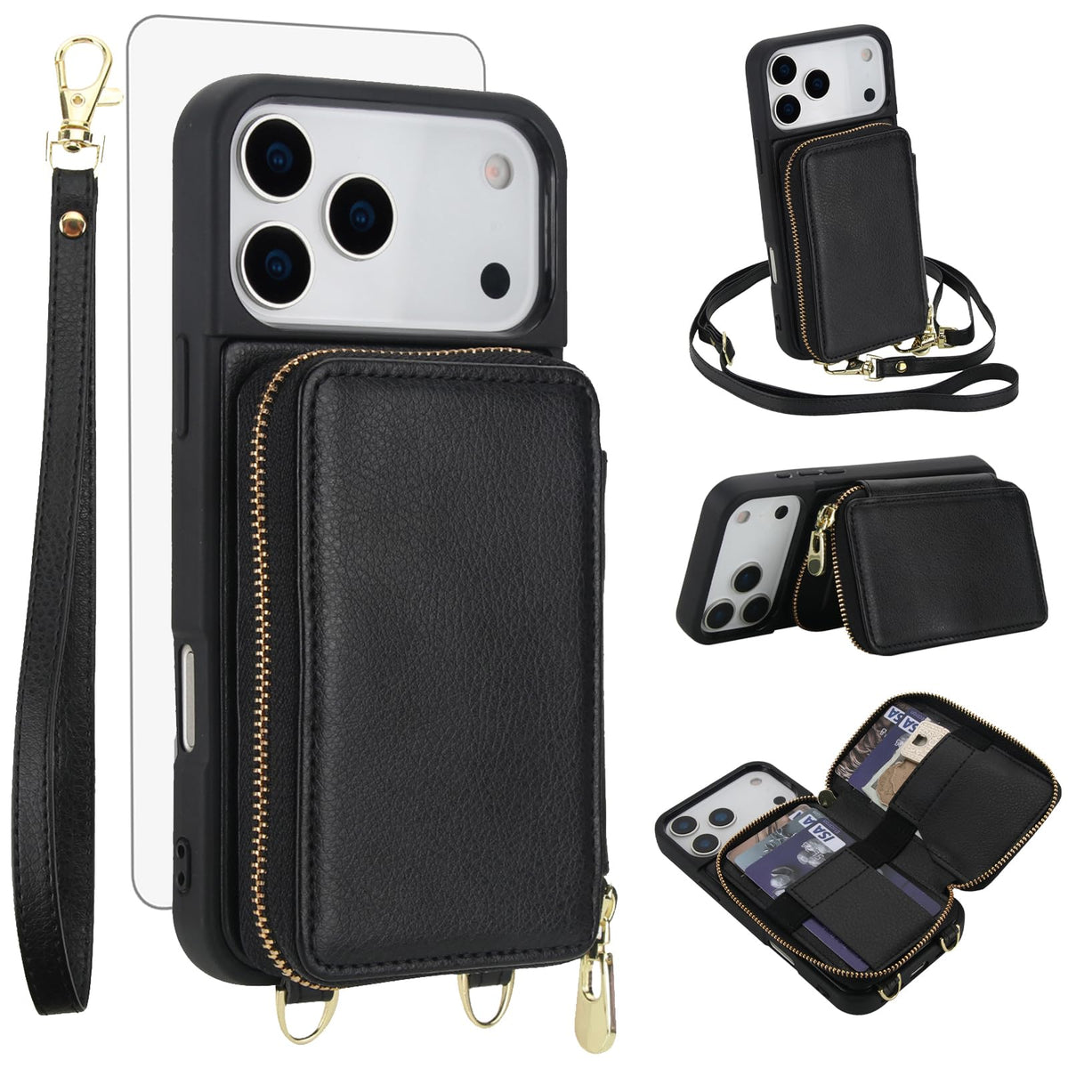 PU+TPU Leather Wallet Case With Screen Protector for iPhone 17 Pro Max