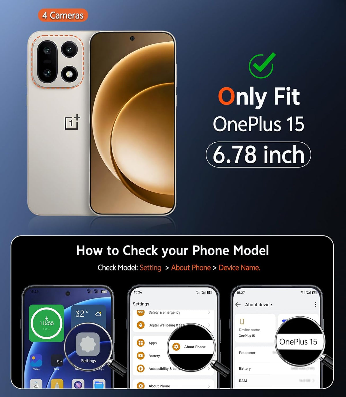Shockproof magnetic clear phone case for OnePlus 15