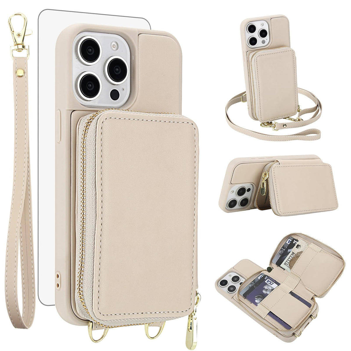 PU+TPU Leather Wallet Case With Screen Protector for iPhone 17 Pro Max