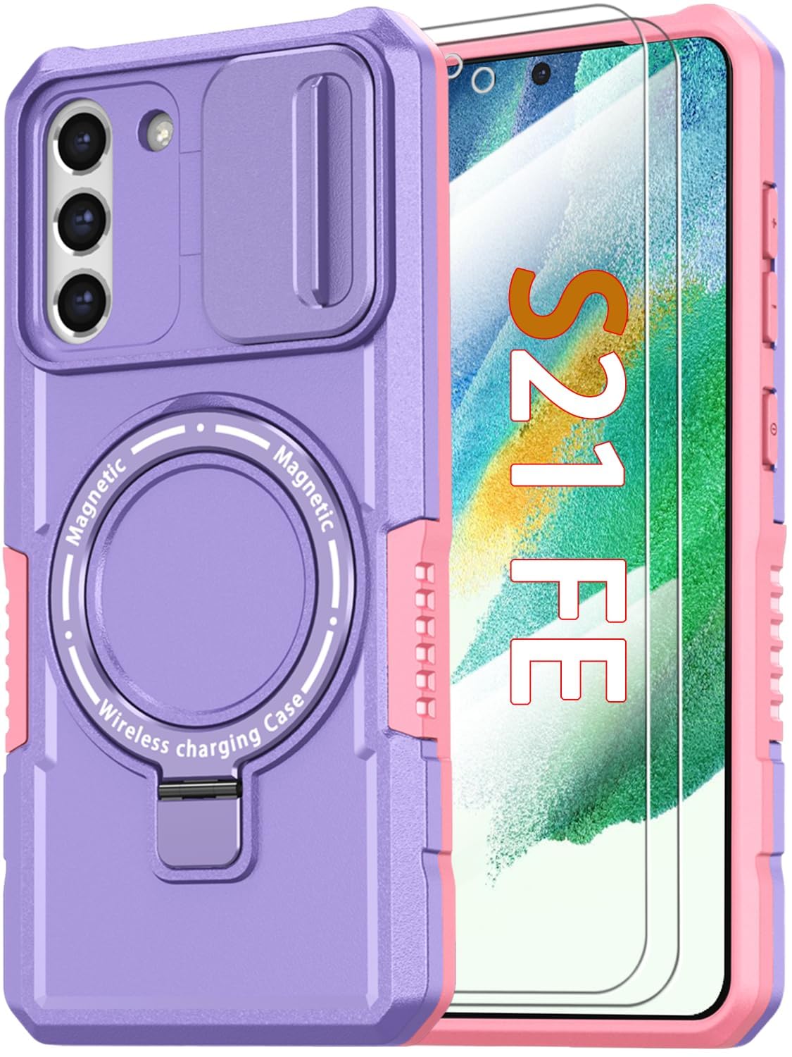 PC+TPU shockproof phone case for Samsung Galaxy S21 FE, includes 2 sc