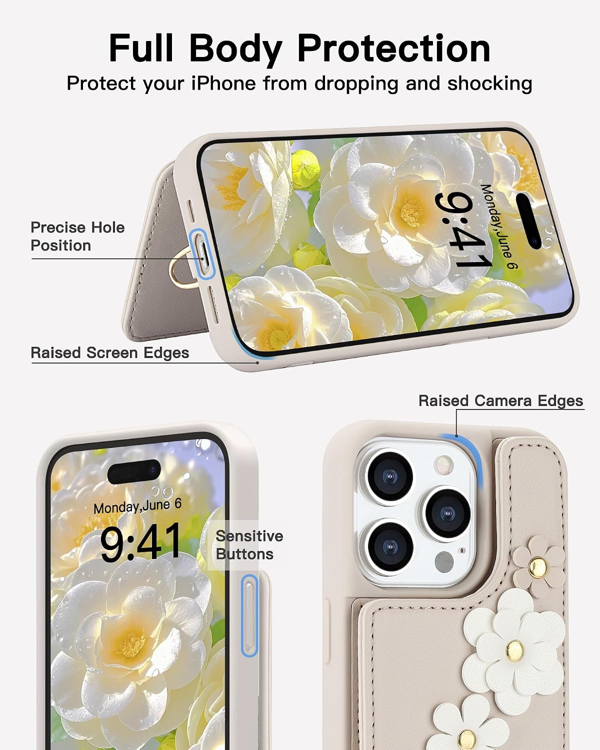 Wallet-style Card Holder Phone Case Stand for iPhone 16 Pro