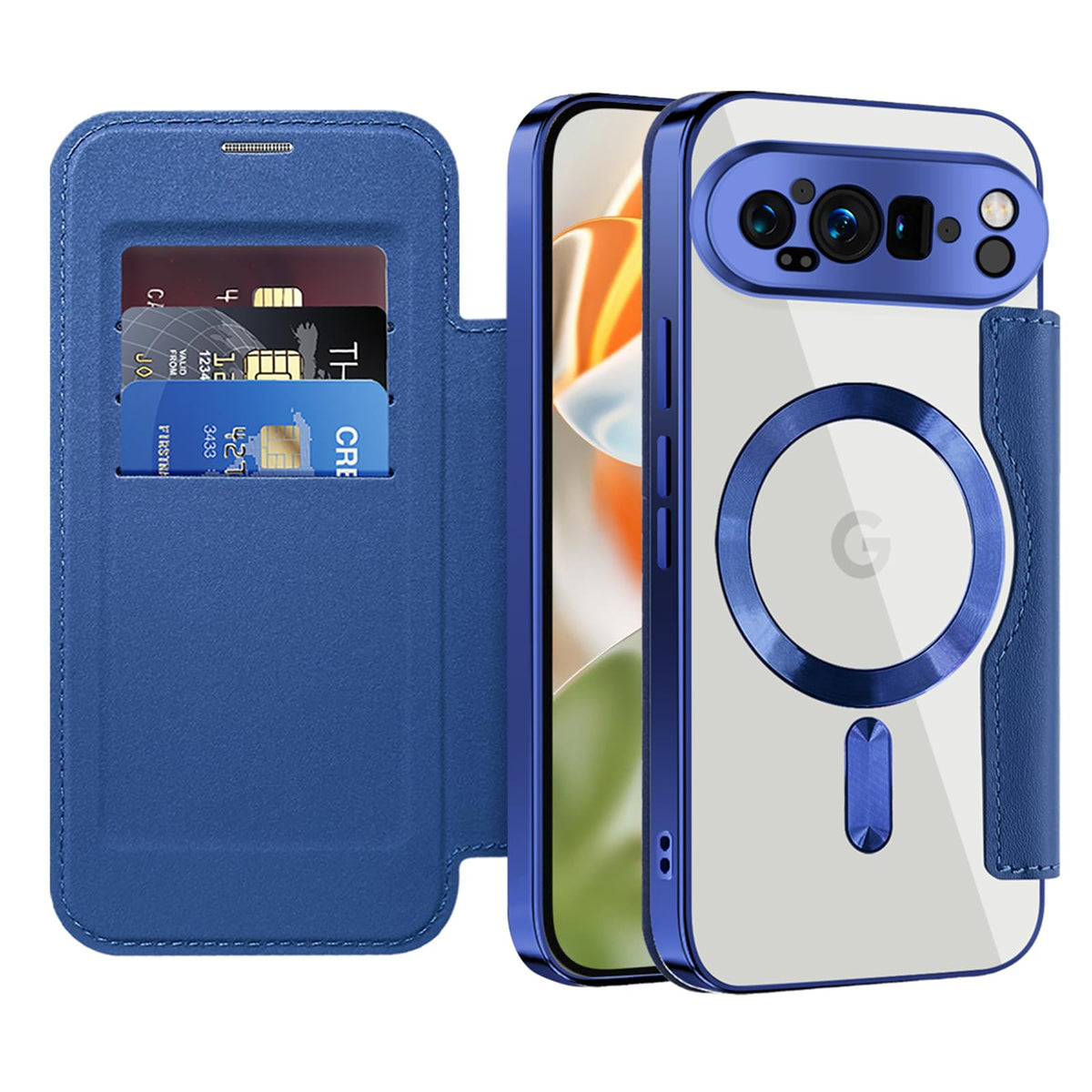 Flip wallet-style PU leather phone case for Google Pixel 10, MagSafe compatible.