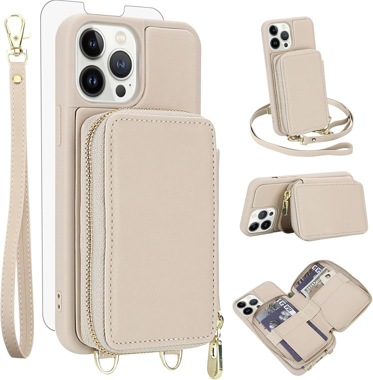 PU+TPU Leather Wallet Case With Screen Protector for iPhone 17 Pro Max