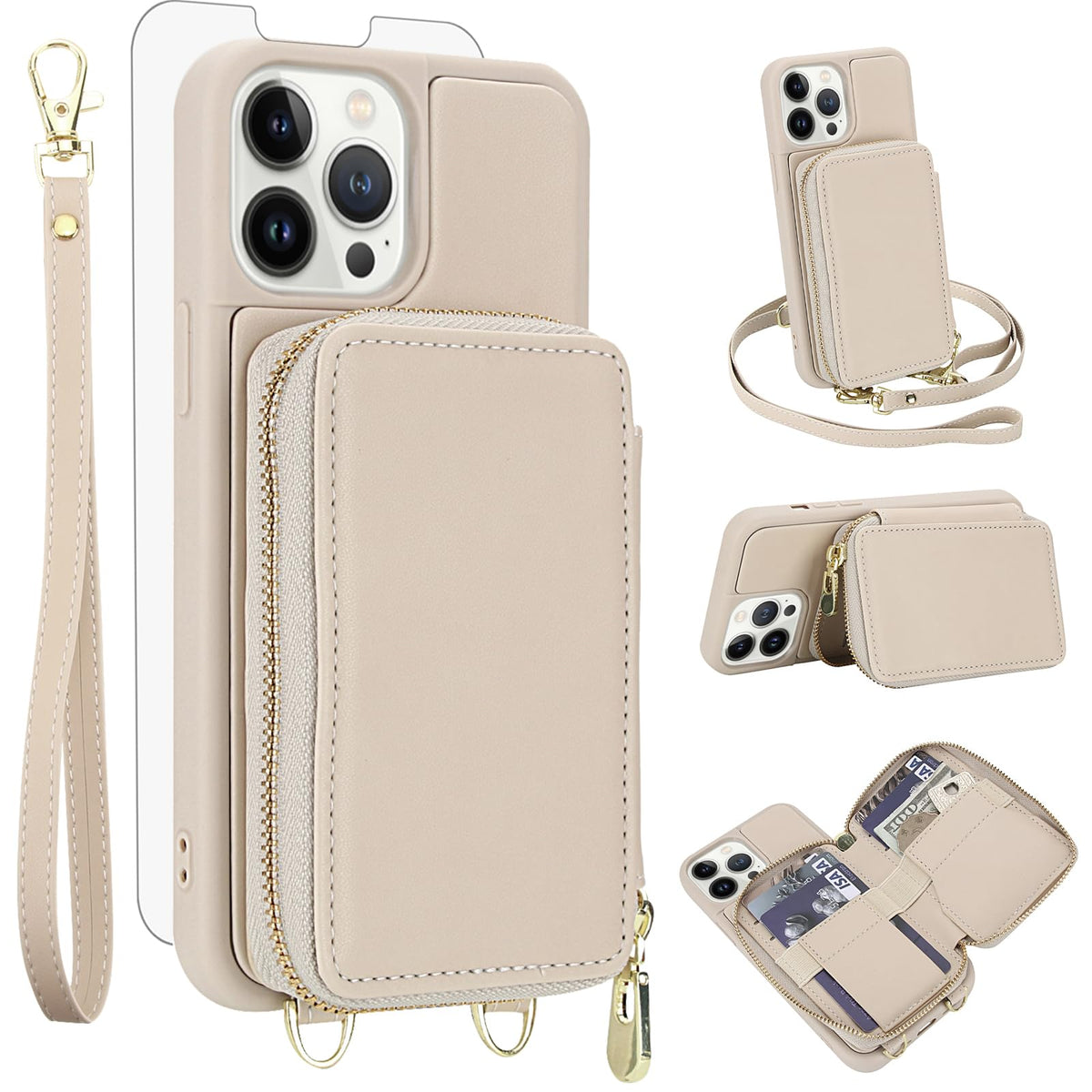 PU+TPU Leather Wallet Case With Screen Protector for iPhone 17 Pro Max