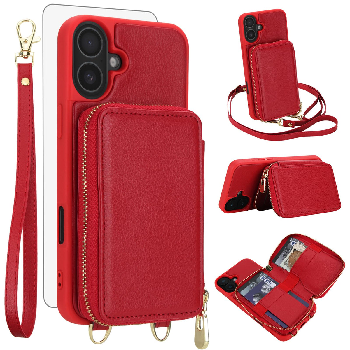 PU+TPU Leather Wallet Case With Screen Protector for iPhone 17 Pro Max