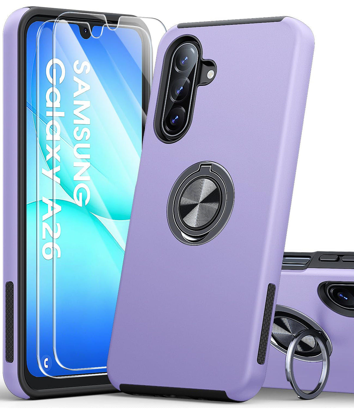Shockproof phone case for Samsung Galaxy A56 5G, includes two screen protectors.