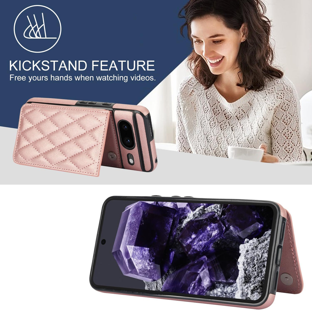 Leather Phone Case for Google Pixel 8 5G – Flip Wallet Case with Tempered Glass Screen Protector