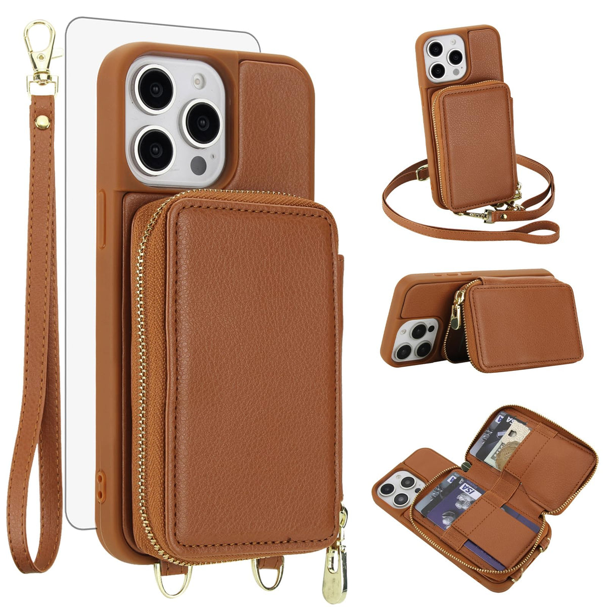 PU+TPU Leather Wallet Case With Screen Protector for iPhone 17 Pro Max
