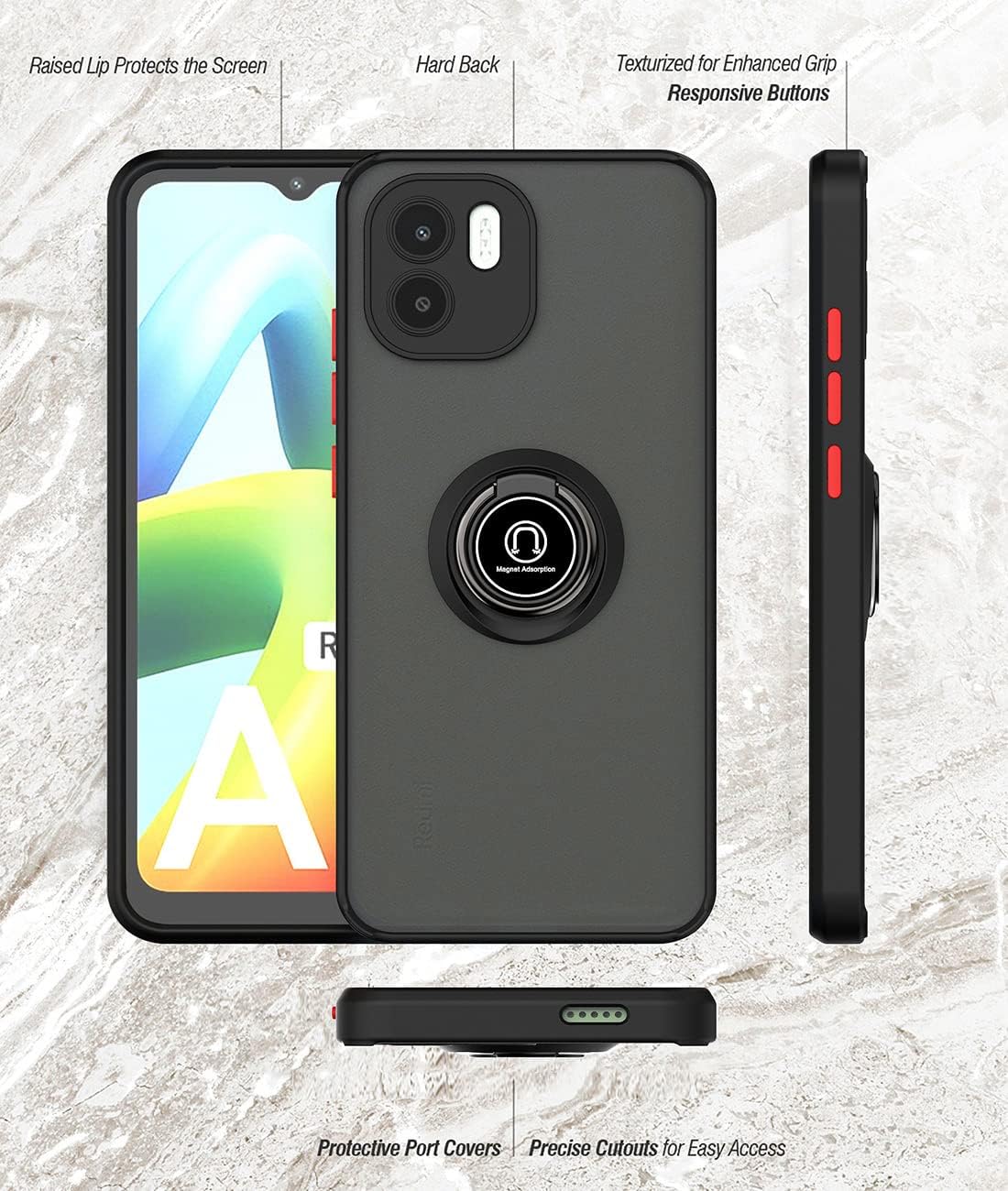 TPU + PC phone case for Xiaomi Redmi A1 / Redmi A2 4G, with screen protector