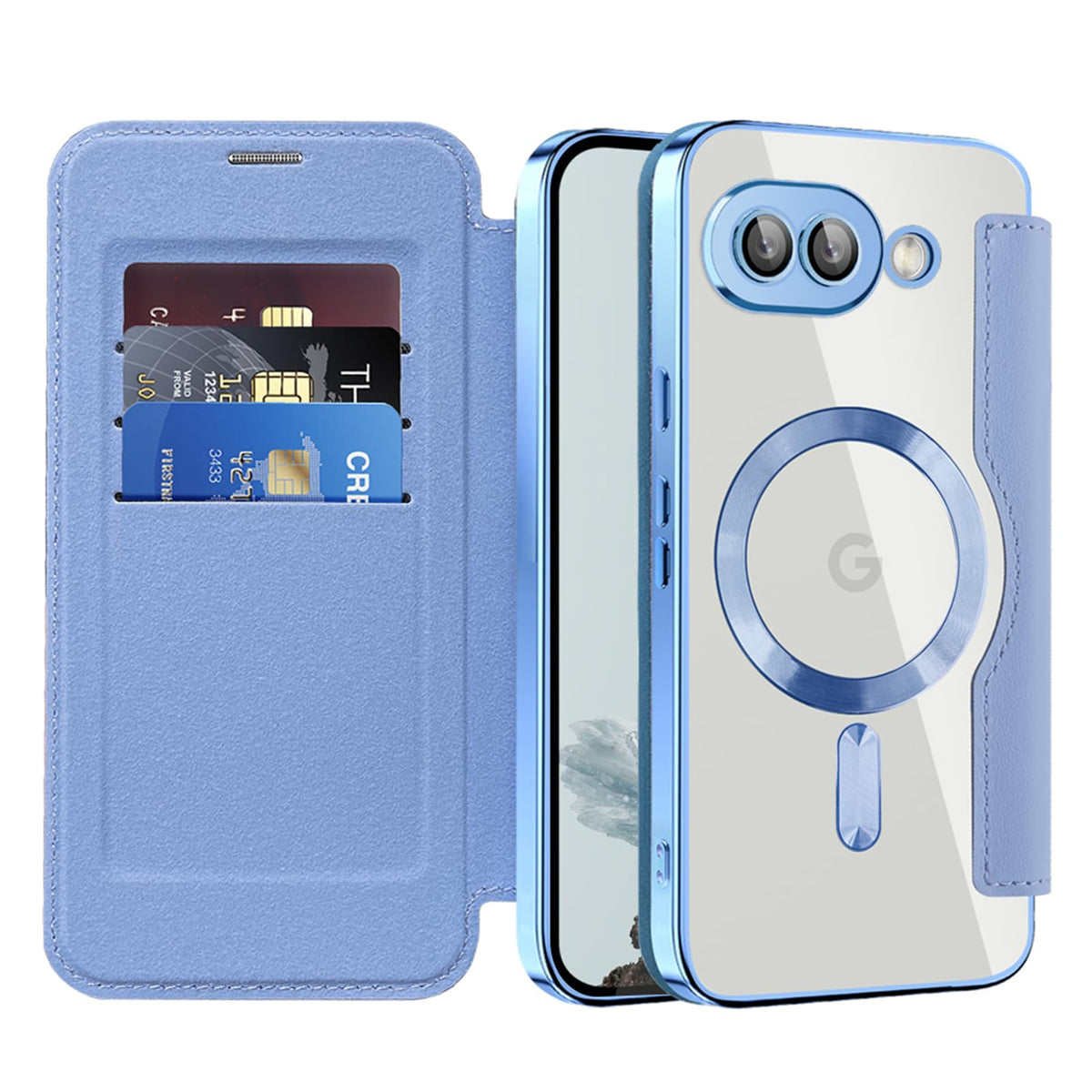 Flip wallet-style PU leather phone case for Google Pixel 10, MagSafe compatible.