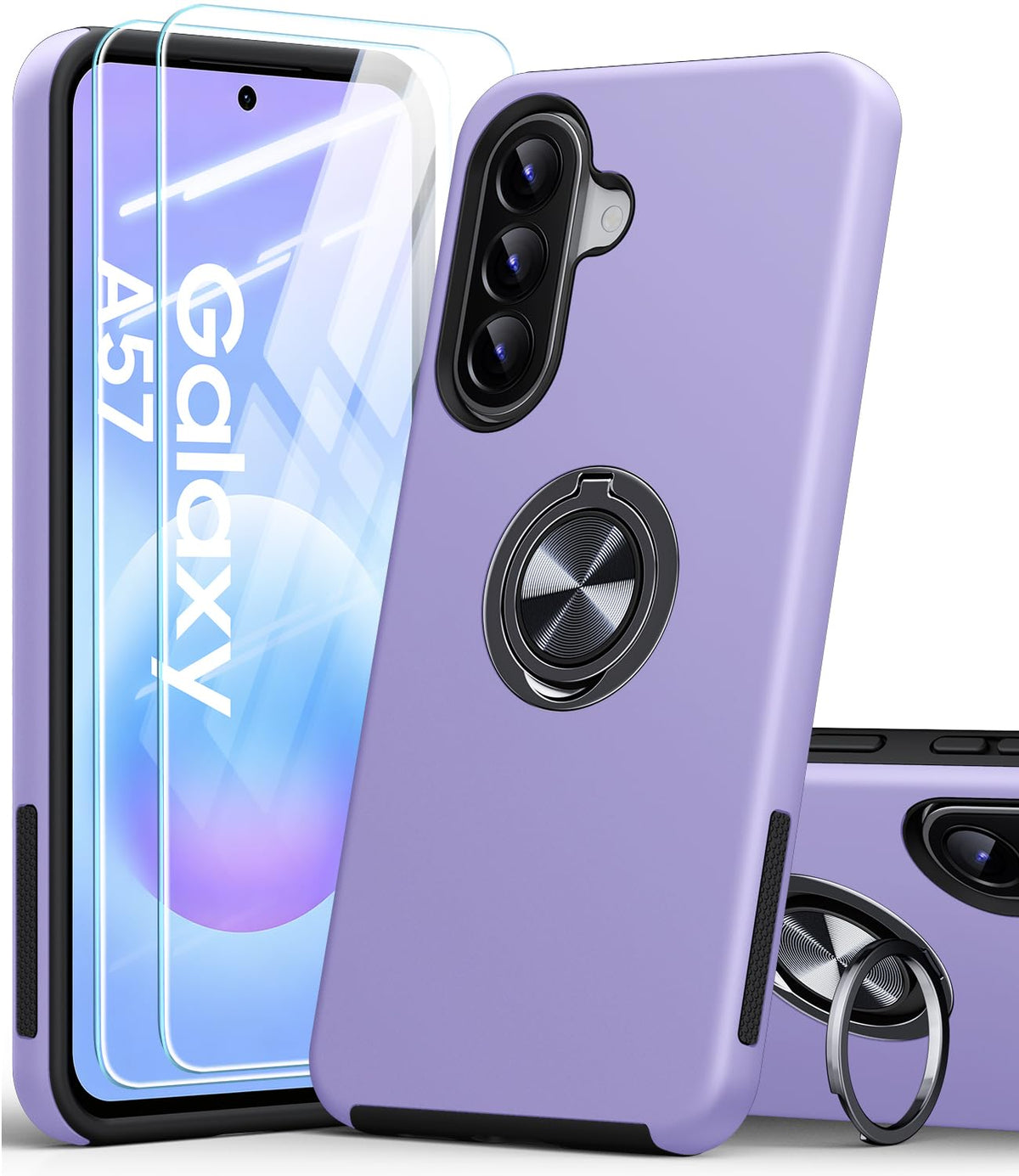 Shockproof phone case for Samsung Galaxy A56 5G, includes two screen protectors.