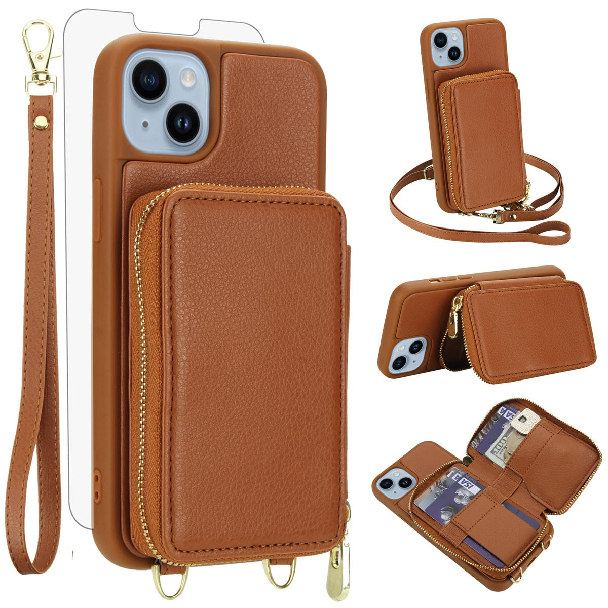PU+TPU Leather Wallet Case With Screen Protector for iPhone 17 Pro Max