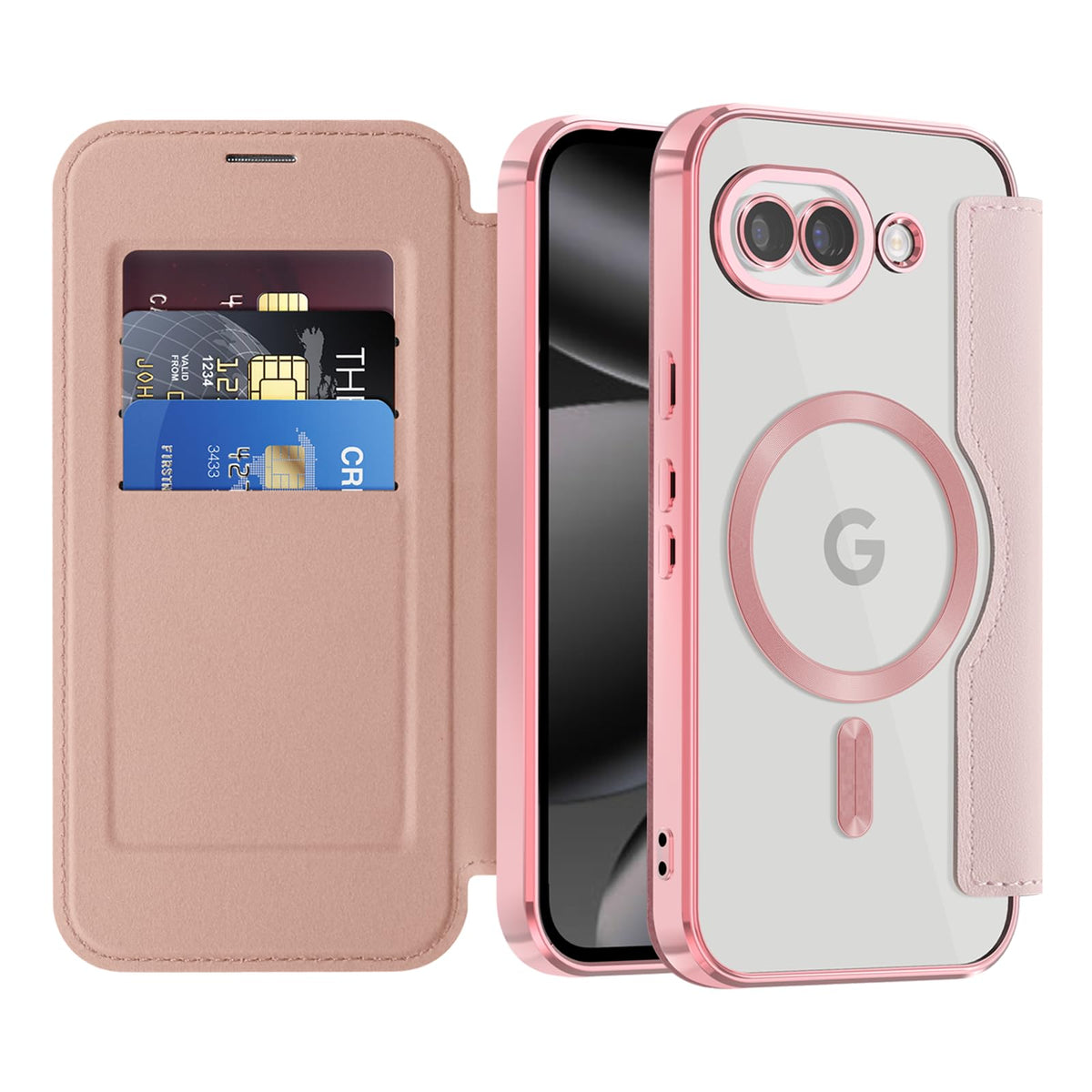 Flip wallet-style PU leather phone case for Google Pixel 10, MagSafe compatible.