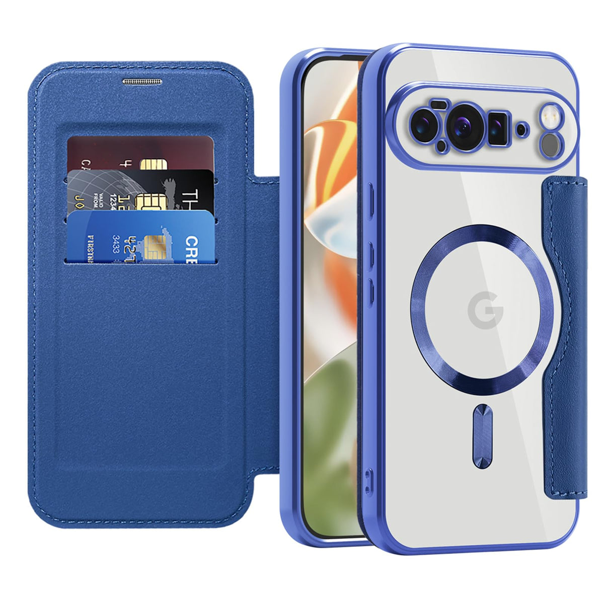 Flip wallet-style PU leather phone case for Google Pixel 10, MagSafe compatible.