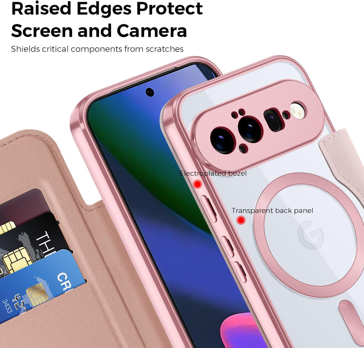 Flip wallet-style PU leather phone case for Google Pixel 10, MagSafe compatible.