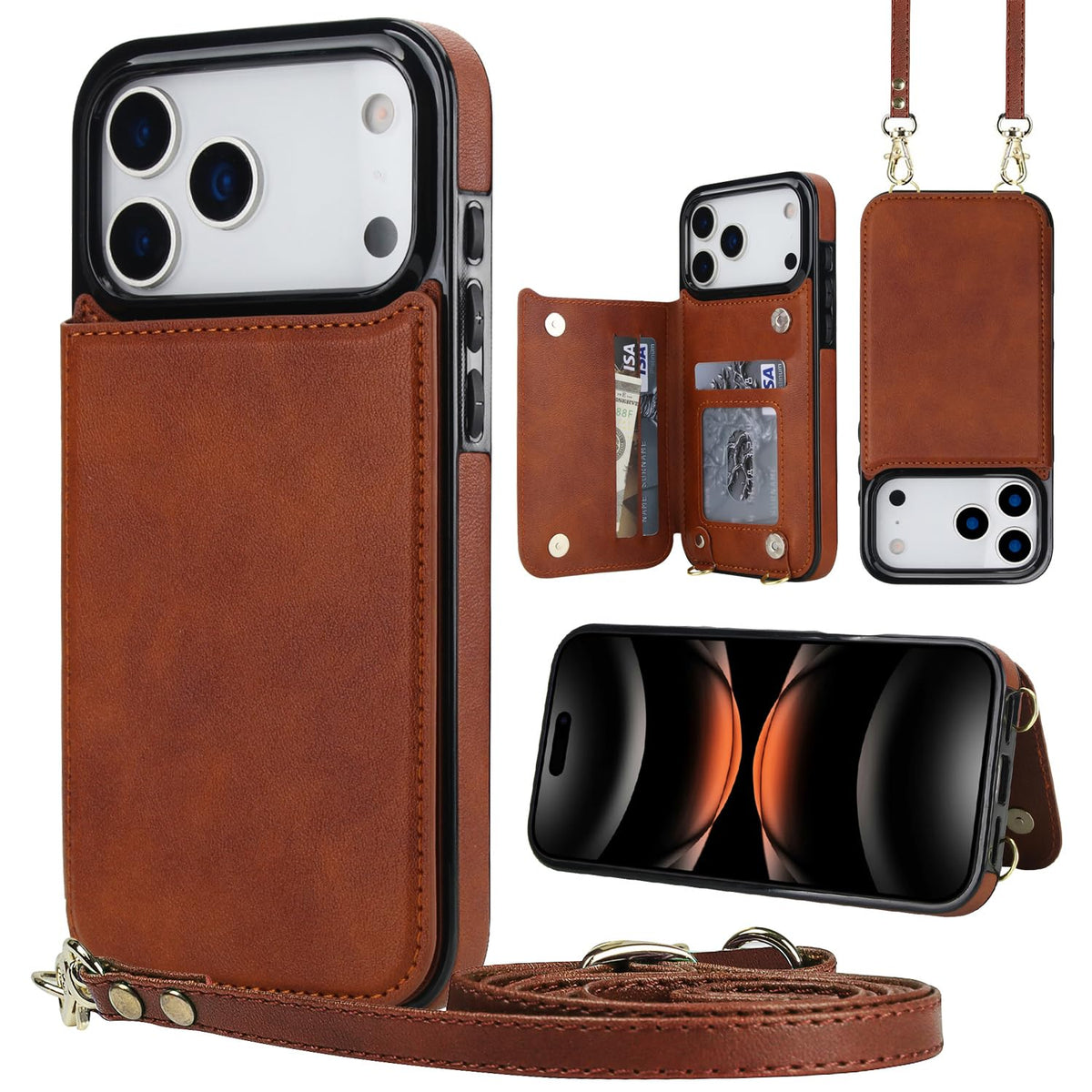 Wallet PU Leather Phone Case for iPhone 17 Pro RFID Blocking 