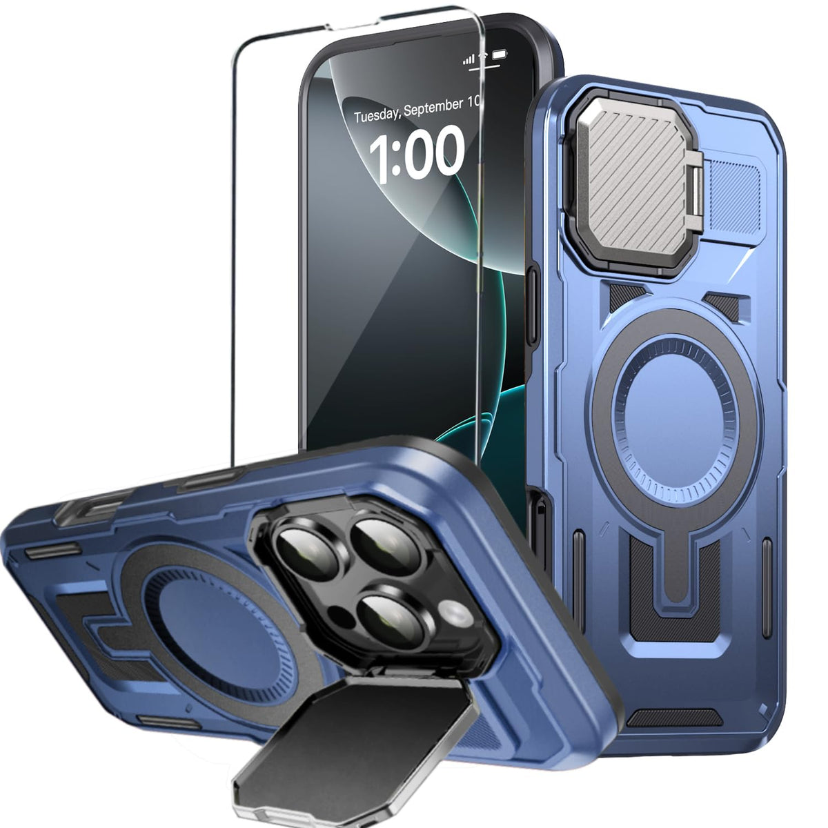 Military Grade Magnetic iPhone 16 Pro Phone Case with  Stand screen p