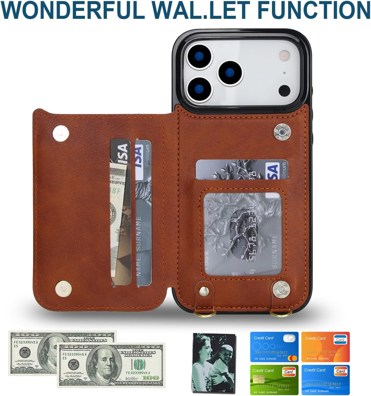 Wallet PU Leather Phone Case for iPhone 17 Pro RFID Blocking 