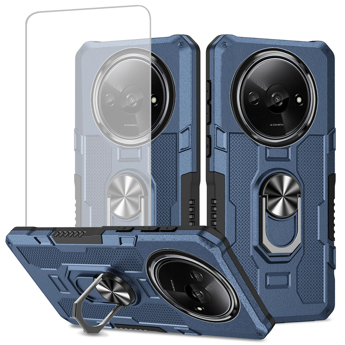 Shockproof phone case for Xiaomi Redmi A3, includes 1 tempered glass screen protector.