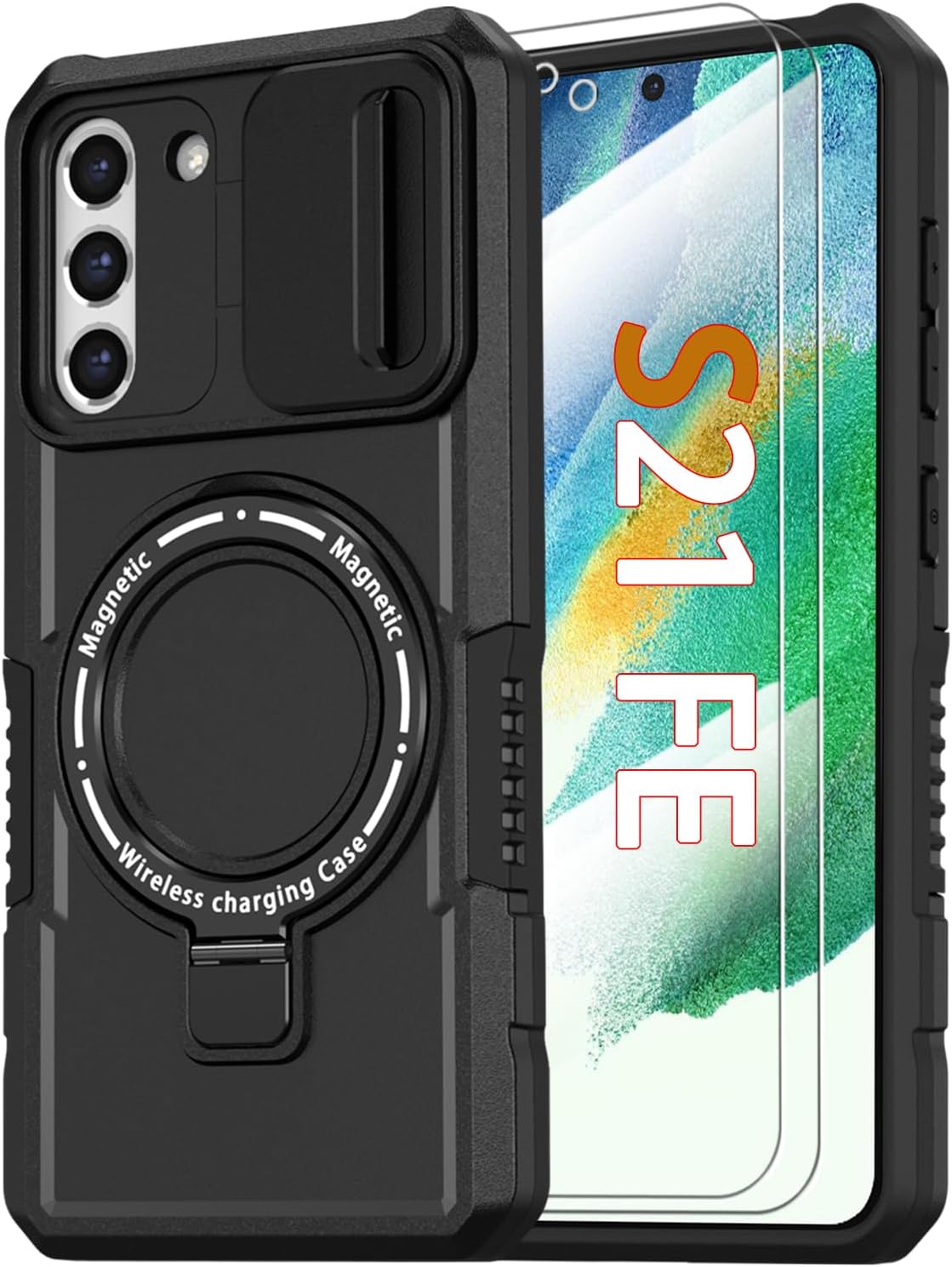 PC+TPU shockproof phone case for Samsung Galaxy S21 FE, includes 2 sc