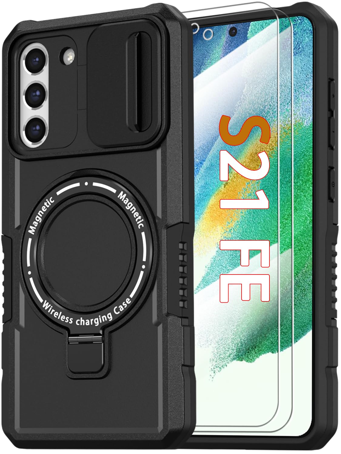 PC+TPU shockproof phone case for Samsung Galaxy S21 FE, includes 2 sc
