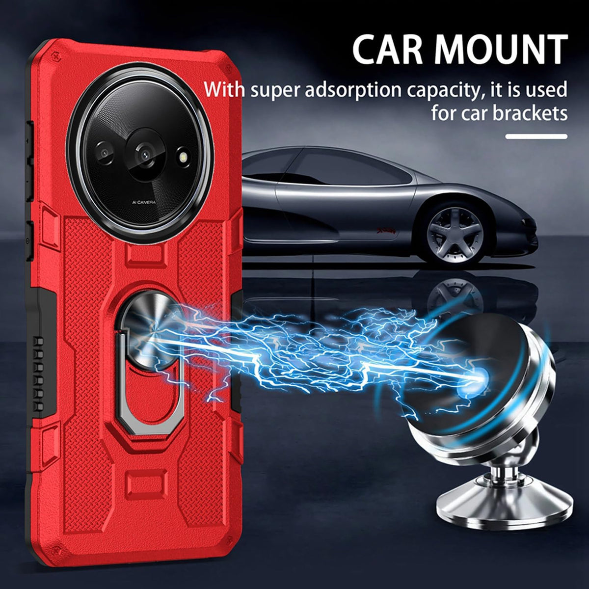 Shockproof phone case for Xiaomi Redmi A3, includes 1 tempered glass screen protector.