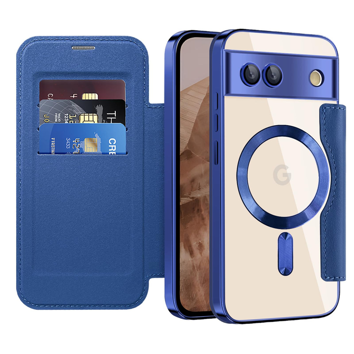 Flip wallet-style PU leather phone case for Google Pixel 10, MagSafe compatible.