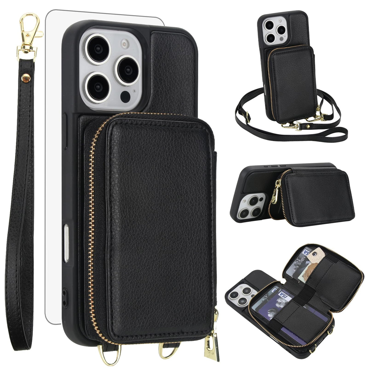PU+TPU Leather Wallet Case With Screen Protector for iPhone 17 Pro Max