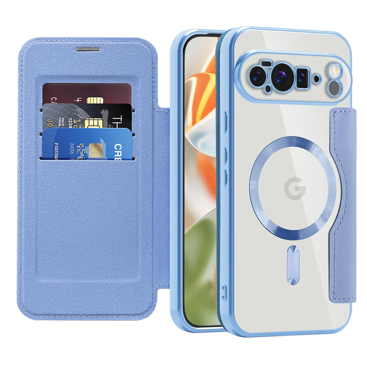 Flip wallet-style PU leather phone case for Google Pixel 10, MagSafe compatible.
